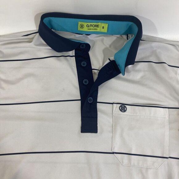 Mens G/fore Polo Shirt Small Light Grey Striped Navy - Picture 1 of 9